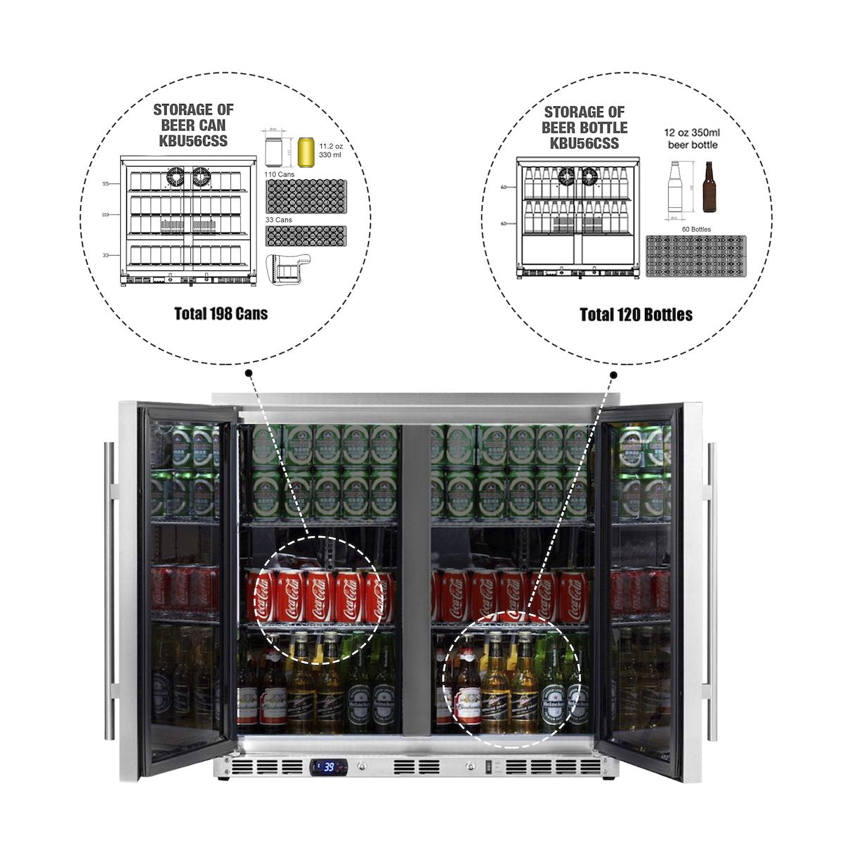 KingsBottle 36 Heating Glass 2 Door Built In Beverage Fridge - Image 3